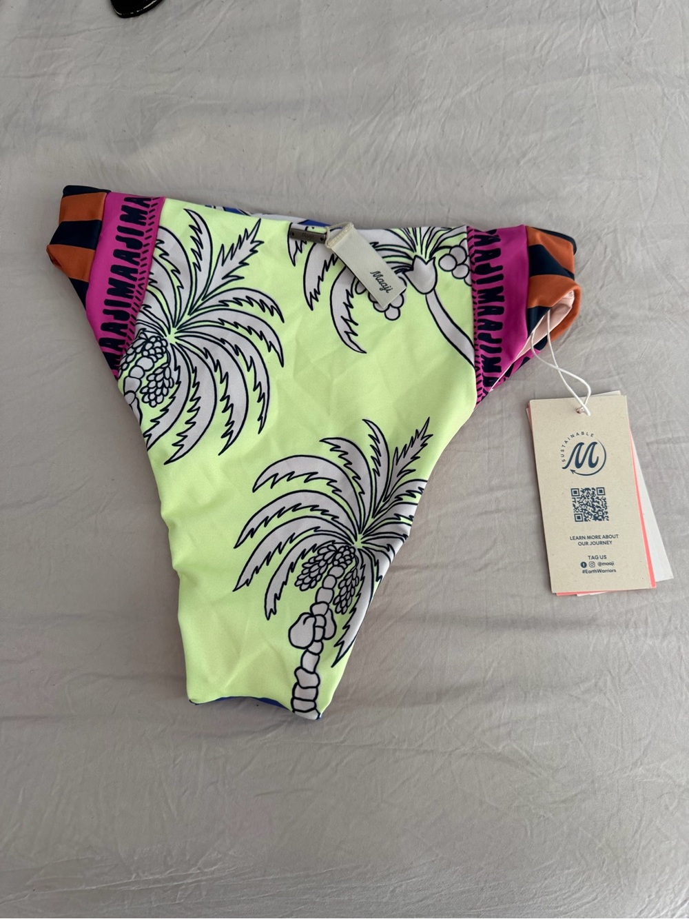 Maaji Neon Lime & Blue Palm-Print Bikini Bottom reversible and brand nwt